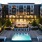 a large building with a pool